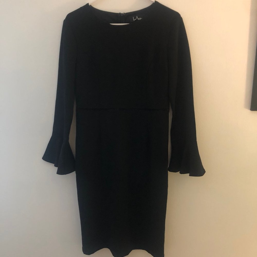 Black flounce sleeve midi dress